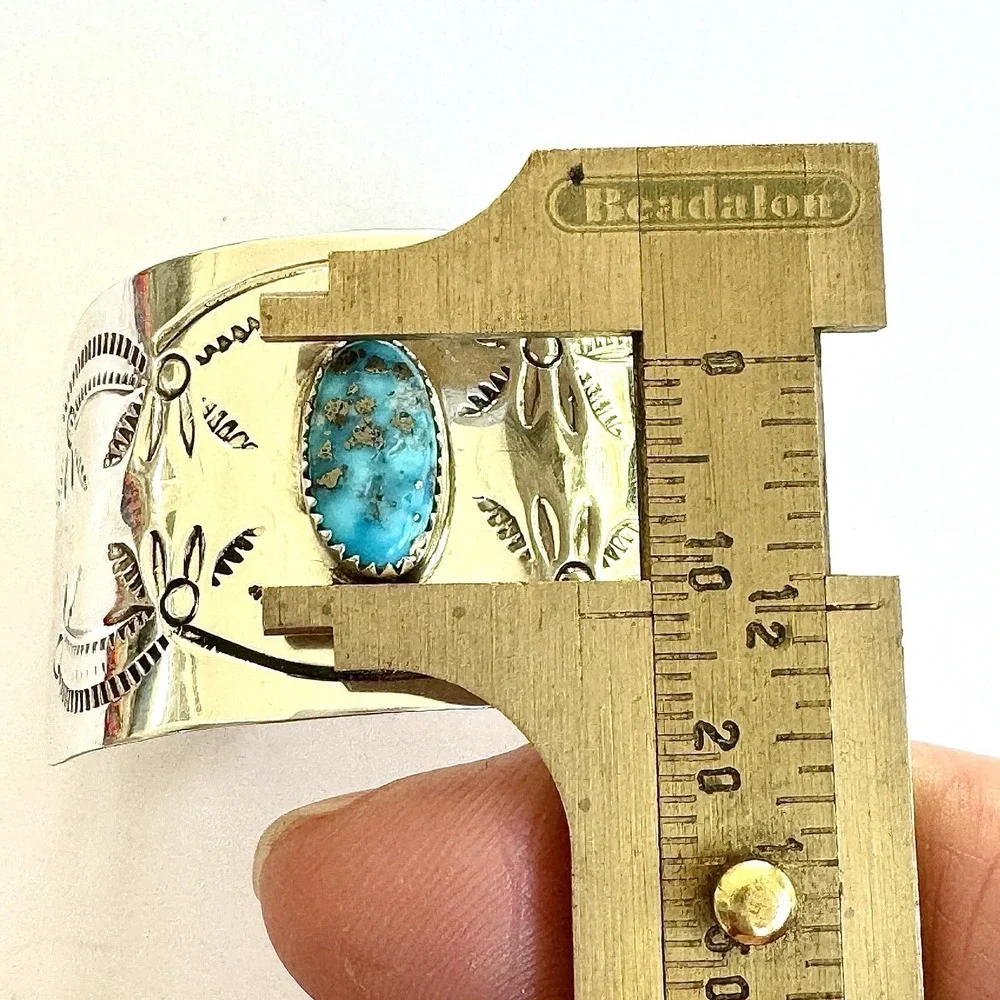 Navajo Hair Clip Turquoise Ponytail Tie Hand Stamped‎ Sterling Ornament